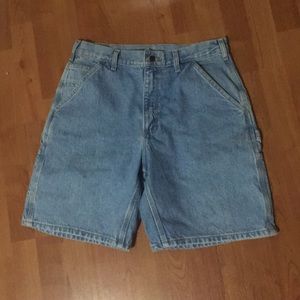 carhartt stonewashed denim cargo mid length shorts